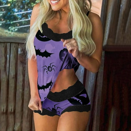 

Print Lingerie Sleeveless Women Set Sleepwear Shorts Lace Pajamas Cami Women Suits & Sets