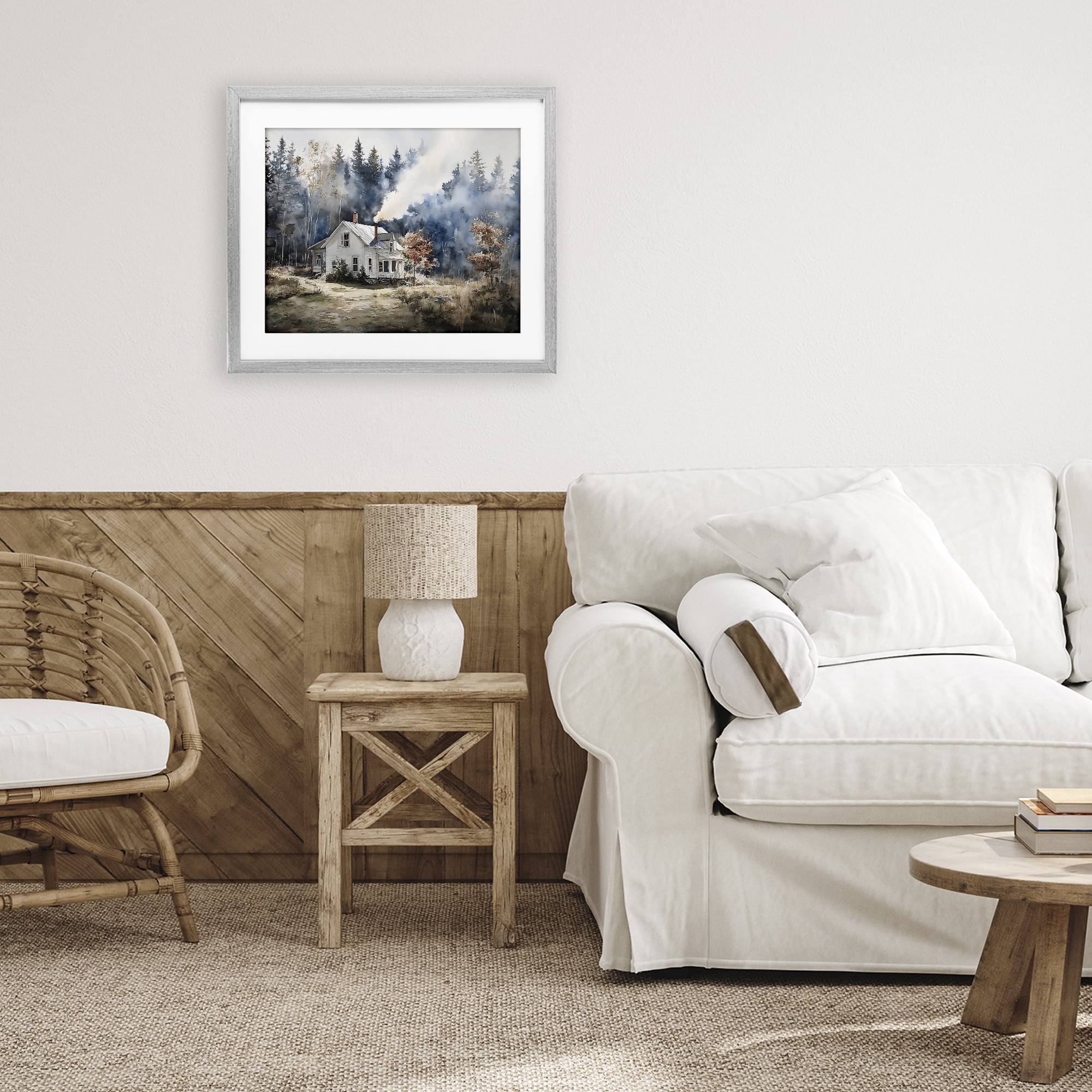 Stupell Industries Indigo Smoke at Woodland Cottage Gray Framed Print Under Glass, design by Franklyn Gregory