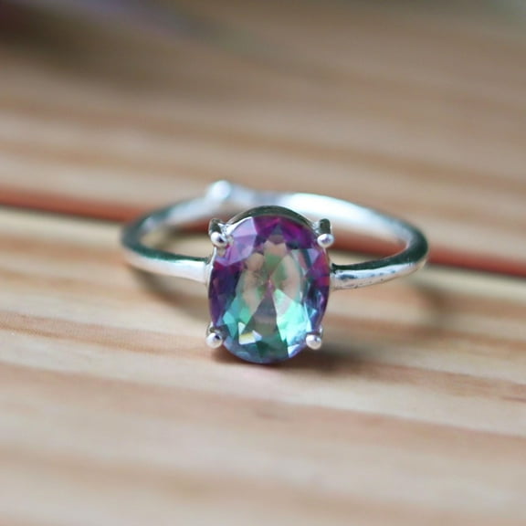 Mystic Topaz Ring, 925 Silver Ring, Prong Setting Ring, Statement Ring, Bohemian Ring, Cocktail Ring, Purpose Ring, Dainty Ring, Charm Ring