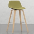thumbnail image 7 of JERFIT Mid-Century Modern Bar Stools Set of 2, Acid Green Upholstered Counter Height Stools with Back, Bentwood Legs & Chrome Footrest, 7 of 7