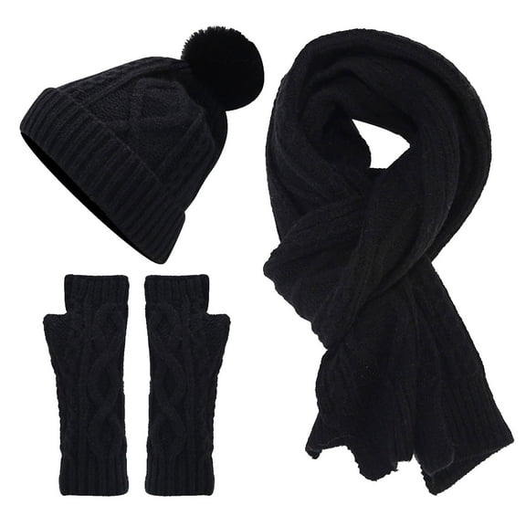 HNMKIU Warm Wool Scarf Hat and Gloves Set for Men and Women - Stylish Autumn Winter Knit Accessories for Cold Weather,One Size