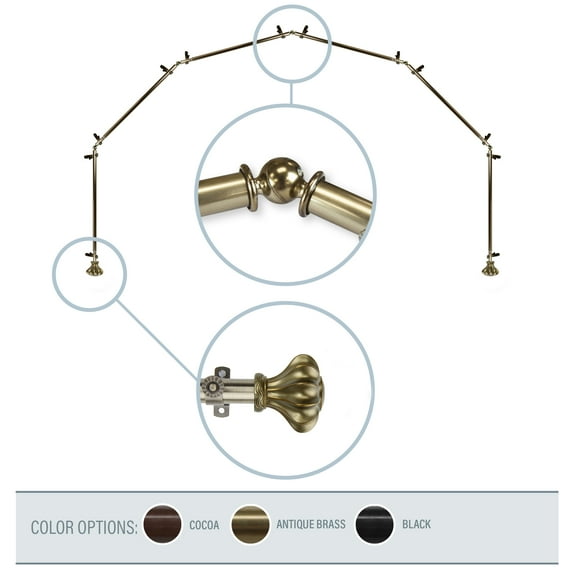 Maurice 13/16" 6-Sided Bay Window Curtain Rod - Antique Brass