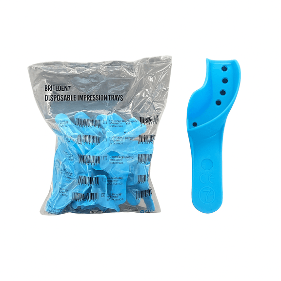 BRITEDENT Disposable Dental Impression Trays #7 – 12 Pack, Light Blue Perforated Trays for Upper Left or Lower Right, Anatomical Fit, Reusable After Sterilization