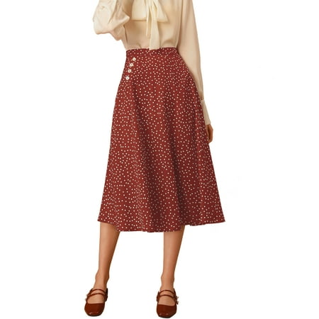 INSPIRE CHIC Women's Elastic Waist Zipper Polka Dots Casual Midi Skirt