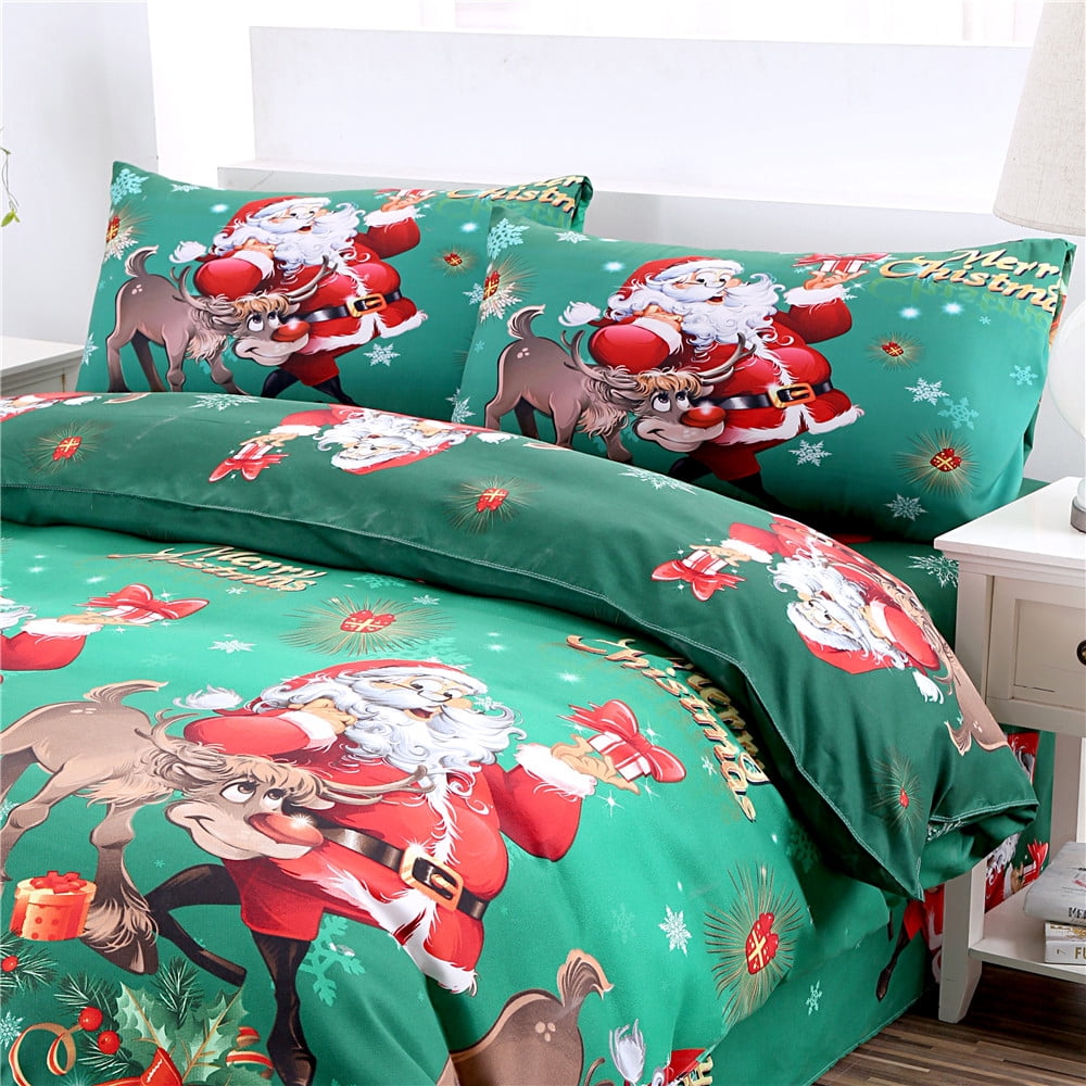 Green Essen Duvet Cover queen Size Happy Christmas Santa Claus Tree Gift Box Printed Quilt Cover Christmas Bedding Set New Year Gifts for Kids