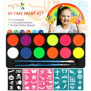 Maydear Face Painting Kit for Kids with 12 Colors Safe and Non-Toxic Large Water Based Face Paint (Fluorescence)