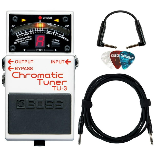 Pedal afinador cromático BOSS TU-3 con cable, cable de conexión y púas