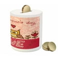 thumbnail image 3 of Valentines Day Piggy Bank, Owls in Love Print Partners Couples Boho Style Hearts Flowers Dots, Ceramic Coin Bank Money Box for Cash Saving, 3.6" X 3.2", Pink Red Yellow, by Ambesonne, 3 of 4