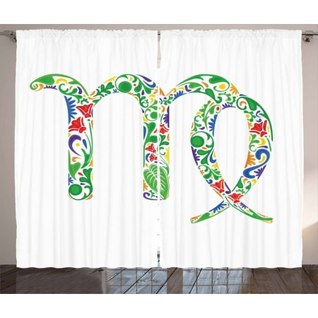 - Zodiac Virgo Curtains 2 Panels Set, Floral Symbol with Blossoms and Green Leaves Artistic and Colorful Ornaments, Window Drapes for Living Room Bedroom, 108W X 96L Inches, Multicolor, by Ambesonne