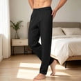 thumbnail image 5 of Zynoxe Men's Straight Leg Pants Comfort Elastic Waist Lounge Pants for Men Lightweight Home Work Casual Trousers Versatile Solid Color Long Pants with Side Pockets S, 5 of 7