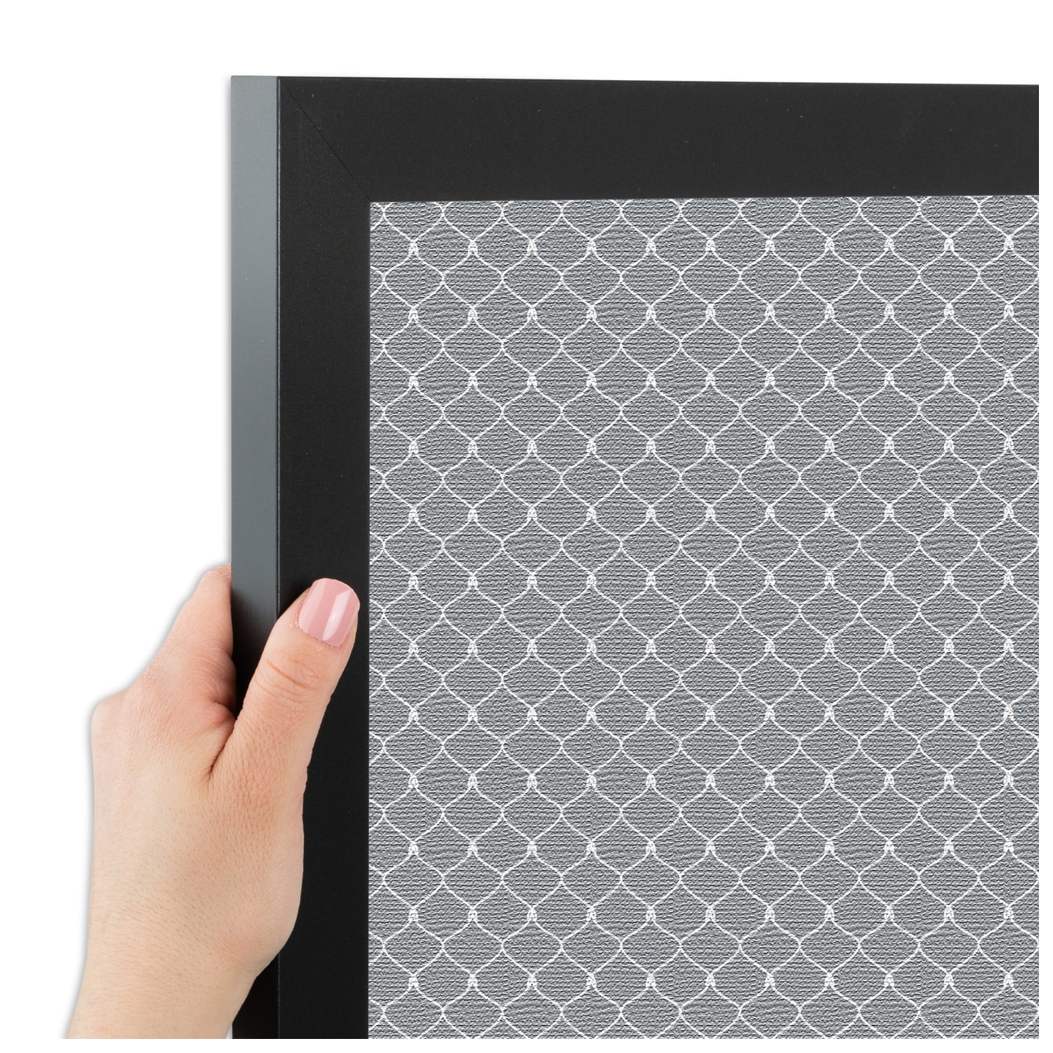 PinPix ArtToFrames 10x16 Custom Cork Bulletin Board Grey Chain Poster Board Has a Fabric Style Canvas Finish, Framed in Satin Black (PinPix-570)