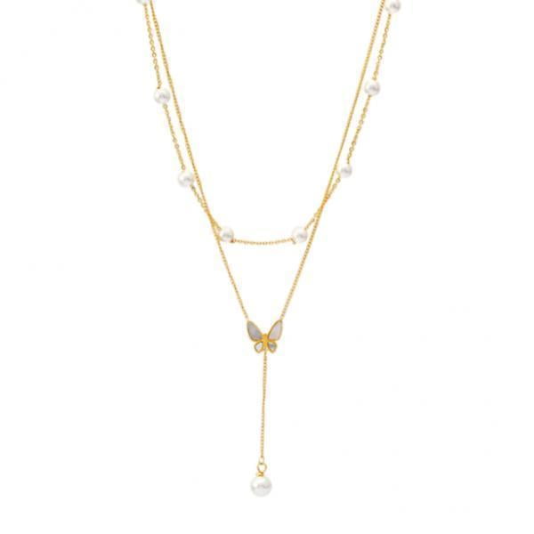 Collar en capas Yuyangstore con colgante de mariposa Doble gargantilla Cadena con Borlas