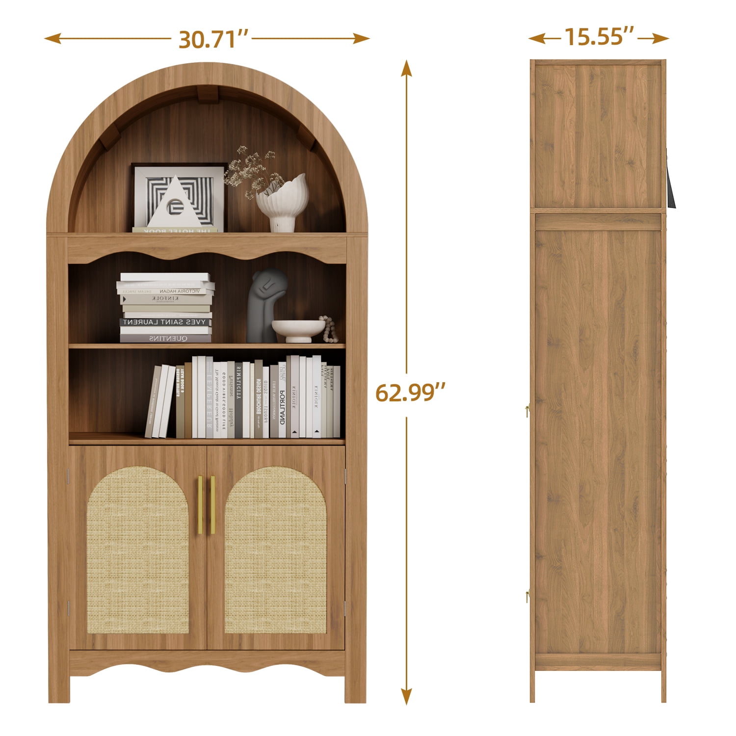 LAZZO 63" Arched Pantry Cabinet, Storage Cupboard with Anti-Tipping Device, Natural Wood Color