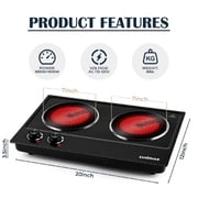 CUSIMAX 1800W Electric Hot Plate, Portable Infrared Double Burner Cooktop, Ceramic Glass Countertop Stove, Electric Griddle Skillet Grill for Cooking