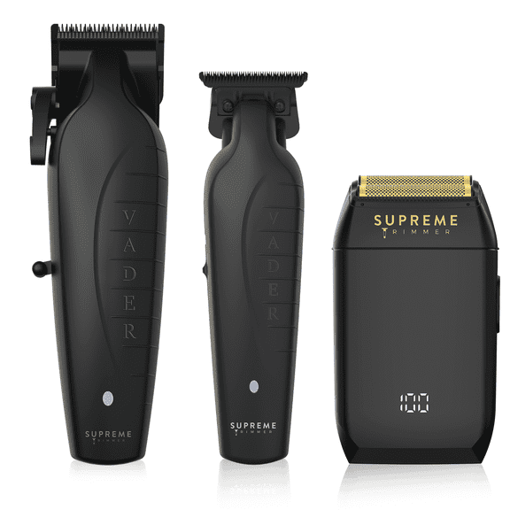 Supreme Trimmer 3-in-1 Barber Kit | Vader Clipper, Vader Trimmer & CRUNCH Foil Shaver | Men's Professional Beard Trimmer, Brushless Motor Clippers & Waterproof IPX6 Shaver | Black