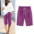 thumbnail image 4 of Shorts for Women Lounge Casual Shorts Elastic Waist Knee Length Shorts Loose Fit Summer Bermuda Shorts with Pockets, 4 of 9