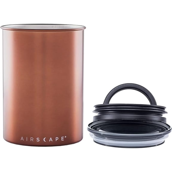 Planetary Design Airscape Stainless Steel Coffee Canister | Food Storage Container | Patented Airtight Lid | Push Out Excess Air Preserve Food Freshness (Medium, Brushed Copper)