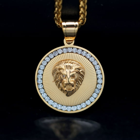 Glamour Luxury Lion Head Pendant for Women men with zircon 14K Yellow Gold Necklace Banquet Jewelry Gift