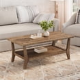 thumbnail image 5 of Finmind Solid Wood Coffee Table with Open Storage Shelf, 47-inch Farmhouse Rectangle Center Table for Living Room, Office, Rustic Brown, 5 of 8