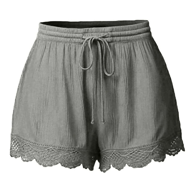 aidice Plus Size Shorts for Women Summer Casual Drawstring Elastic Waisted Lace Loose Ruched Shorts