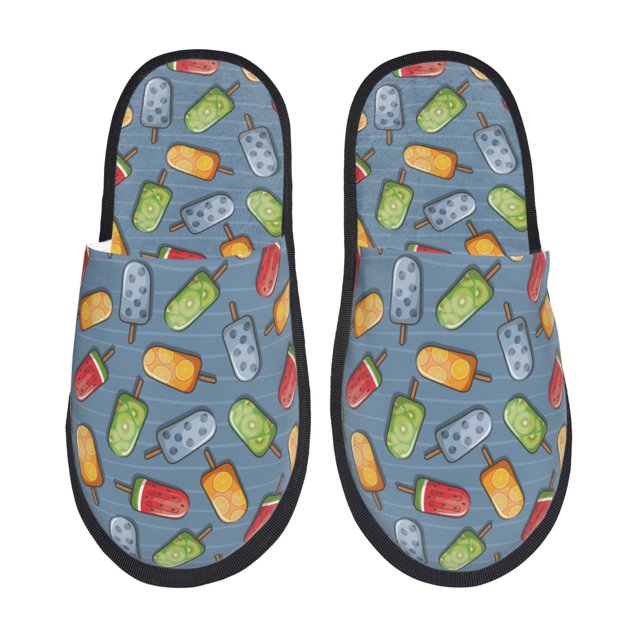 Fotbe Fruit Ice Cream Pantuflas Peludas para Mujer con Estampado, Zapatillas de Peluche, Zapatos de Invierno para Casa, Uso Interior y Exterior-Large
