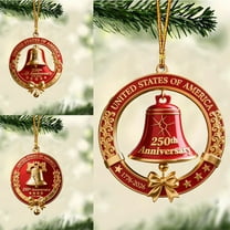 250th Anniversary Bell Ornament, 1776-2026 Red & Gold Patriotic Christmas Tree Hanging Decor, United States 250th Anniversary Ornament for Indoor Outdoor Hanging Decoration
