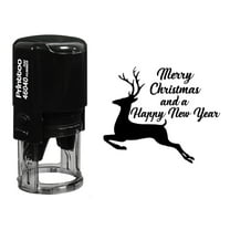 Printtoo Round Self Inking Merry Christmas And Happy New Year Rubber Stamp Reindeer Holiday Stamper-Black