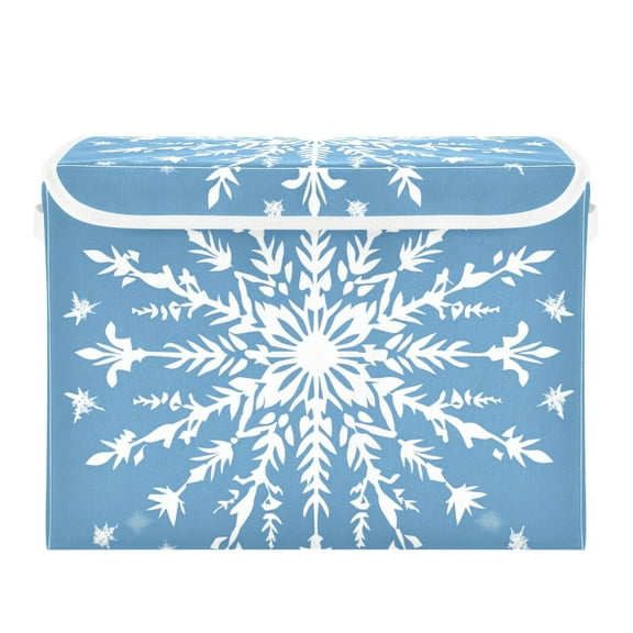 Christmas Big Snowflakes Foldable Storage Bin with Lid and Handle Collapsible Storage Box 16.5 x 12.6 x 11.8 inches