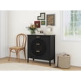 thumbnail image 3 of 3 Drawers Hollow-Carved Accent Cabinet, Delicate Life Furniture of Drawers Cabinet, 3 Drawer Cabinet with Solid Wood Legs for Bedroom Living Room Entryway, Black, 3 of 9