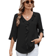 thumbnail image 2 of Blusas Casuales Elegantes para Mujer, con Mangas 3/4, Cuello en V y Volantes, Color Negro, Talla M, 2 of 5