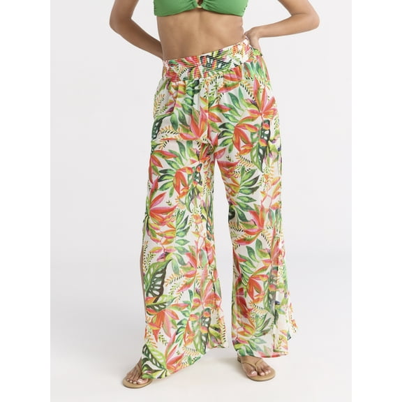 Sofia by Sofia Vergara Women's and Plus Smocked Waist Pant with Slits, Sizes XS-2X