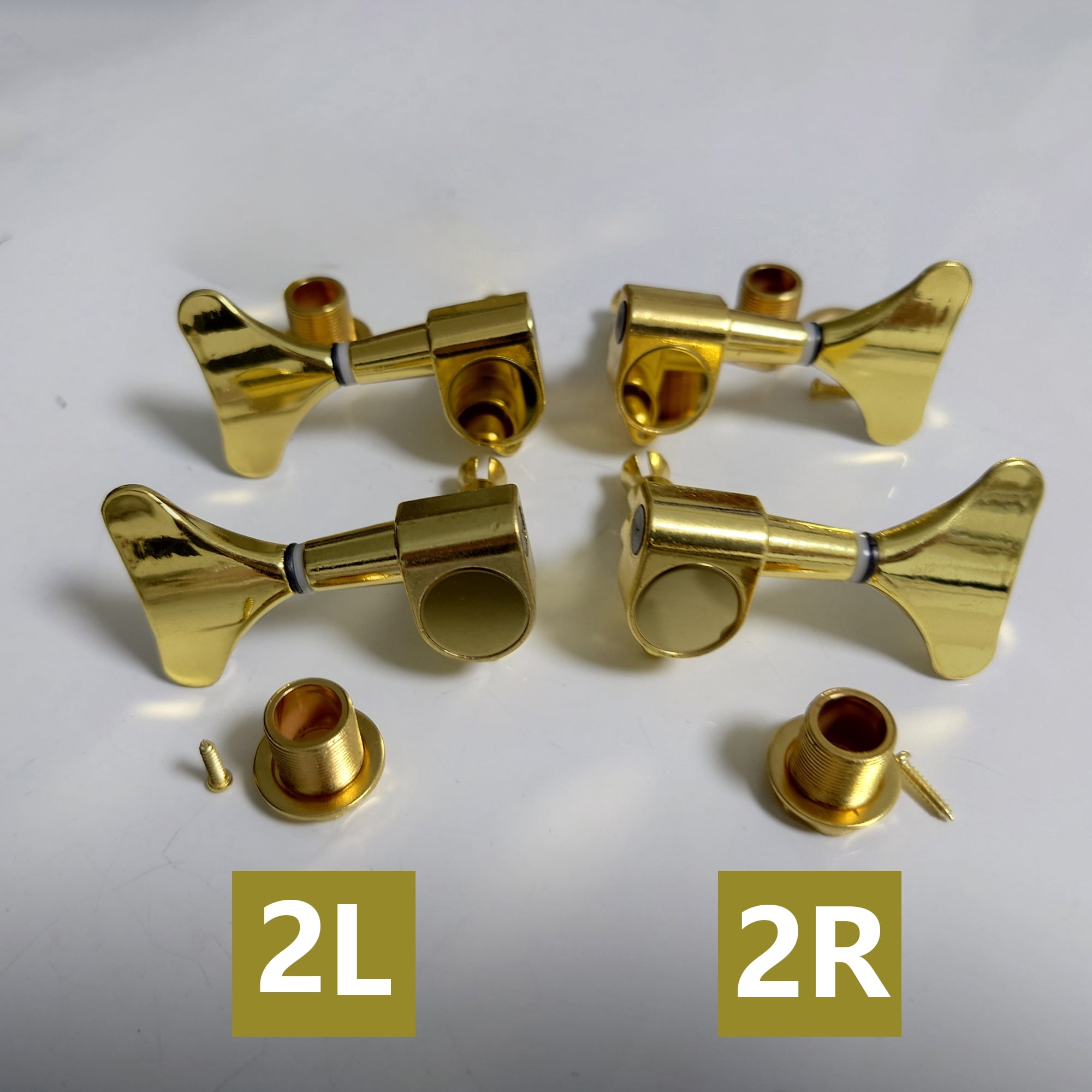 Gold Closed Electric Bass Tuning Pegs Left & Right Tuners Set for 2L 2R String Configuration Bass Guitar