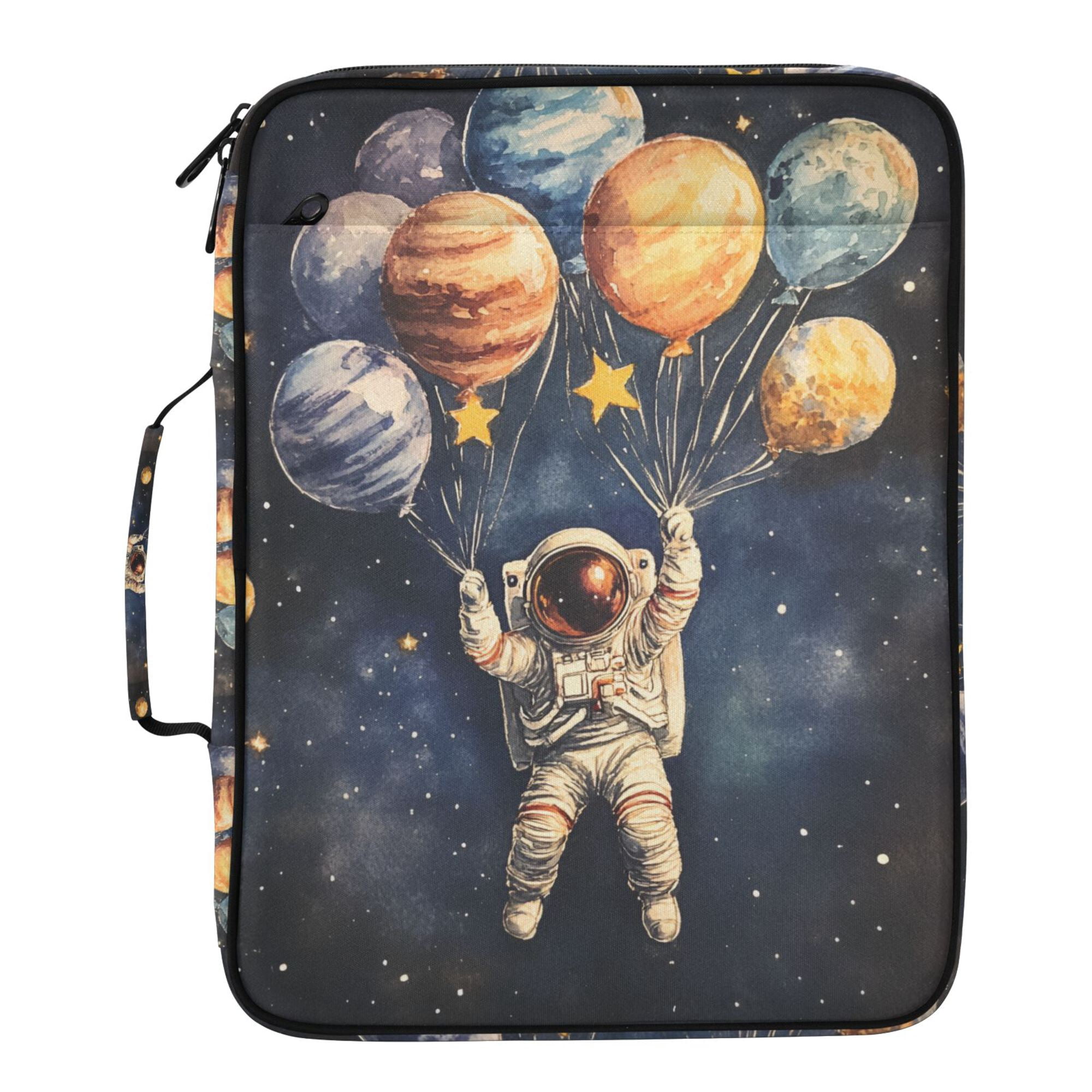 FORMRS Accordion File Folder A4 Size 7-Pocket Expanding Document Organizer Bag with 3 Ring Binder, Watercolor Astronaut