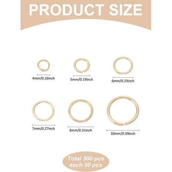 300Pcs 6Sizes Mixed Colors Metal Open Jump Rings 4mm 5mm 6mm 7mm 8mmm 10mm Small Key Chain Rings Unsoldered O Ring Connectors Jewelry Making Jump Rings for Keychains Necklace Repair and DIY Crafts
