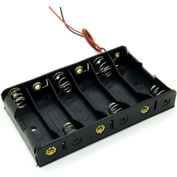 6 AA 9V Battery Holder Enclosure Case Box with Connector Wires Leads, 6-cell Battery Capacity