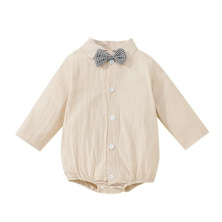 

JDEFEG Baby Boy Sweaters 6-12 Months Baby Boys Long Sleeve Plaid Bow Tie Gentle Shirt Romper Tops Gender Neutral Summer Baby Clothes Cotton Blend Beige 100