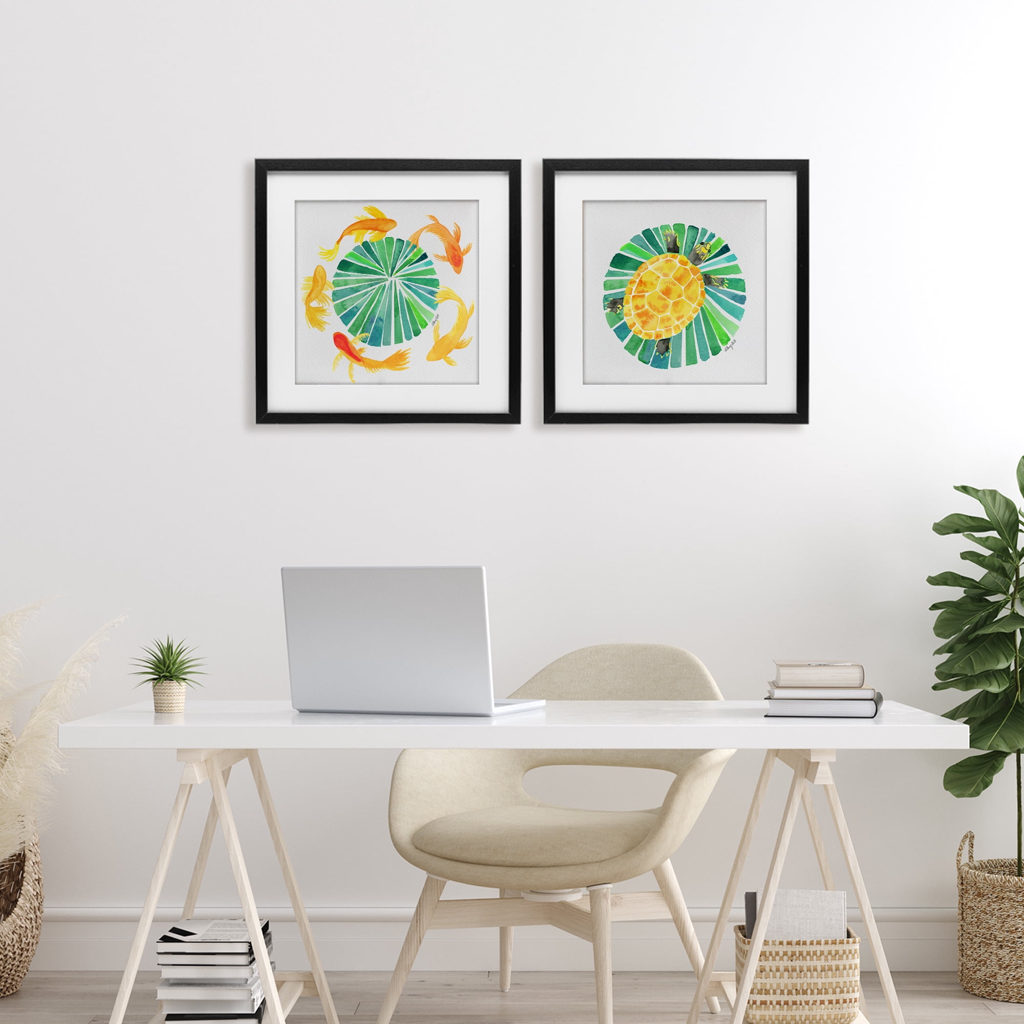 Stupell Industries Orbital Aquatic Creatures 2 Piece Black Framed Print Under Glass Set, design by Hillary Holt