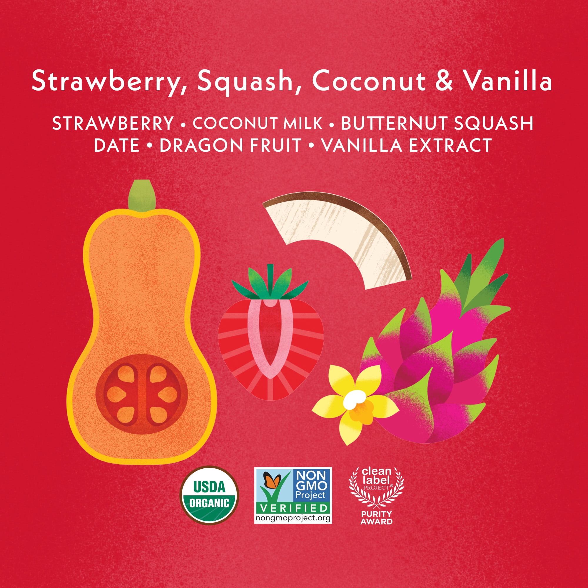 Once Upon a Farm Organic Refrigerated Baby Food Fruit & Veggie Blend Strawberry, Squash, Coconut & Vanilla, 3.2oz Pouch