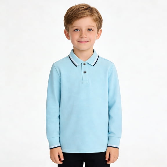 WELOIJEVBE Kids Boys Long Sleeve Polo Shirts Boys Uniform Shirts Classic Collared Neck Boys' Polo Shirts 9-10 Years Boy Clothes