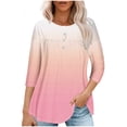thumbnail image 1 of RXIRUCGD T-shirt Imprimé Décontracté d'Été pour Femmes Manches Trois-Quarts Col Rond Froncé Blouse, Rose, Taille : S, 1 of 4