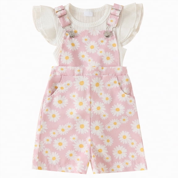 kpoplk Toddler Baby Girl Clothes Tie-Up Strap Ruffle Camisole Tops Linen Pants Set Little Girls Summer Outfits Size 2-3 Years,Pink