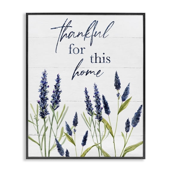 Stupell Industries Farmhouse Thankful for This Home Family Phrase Blue Hyacinth Flowers Black Framed Giclee Art, 11 x 14, by Carol Robinson