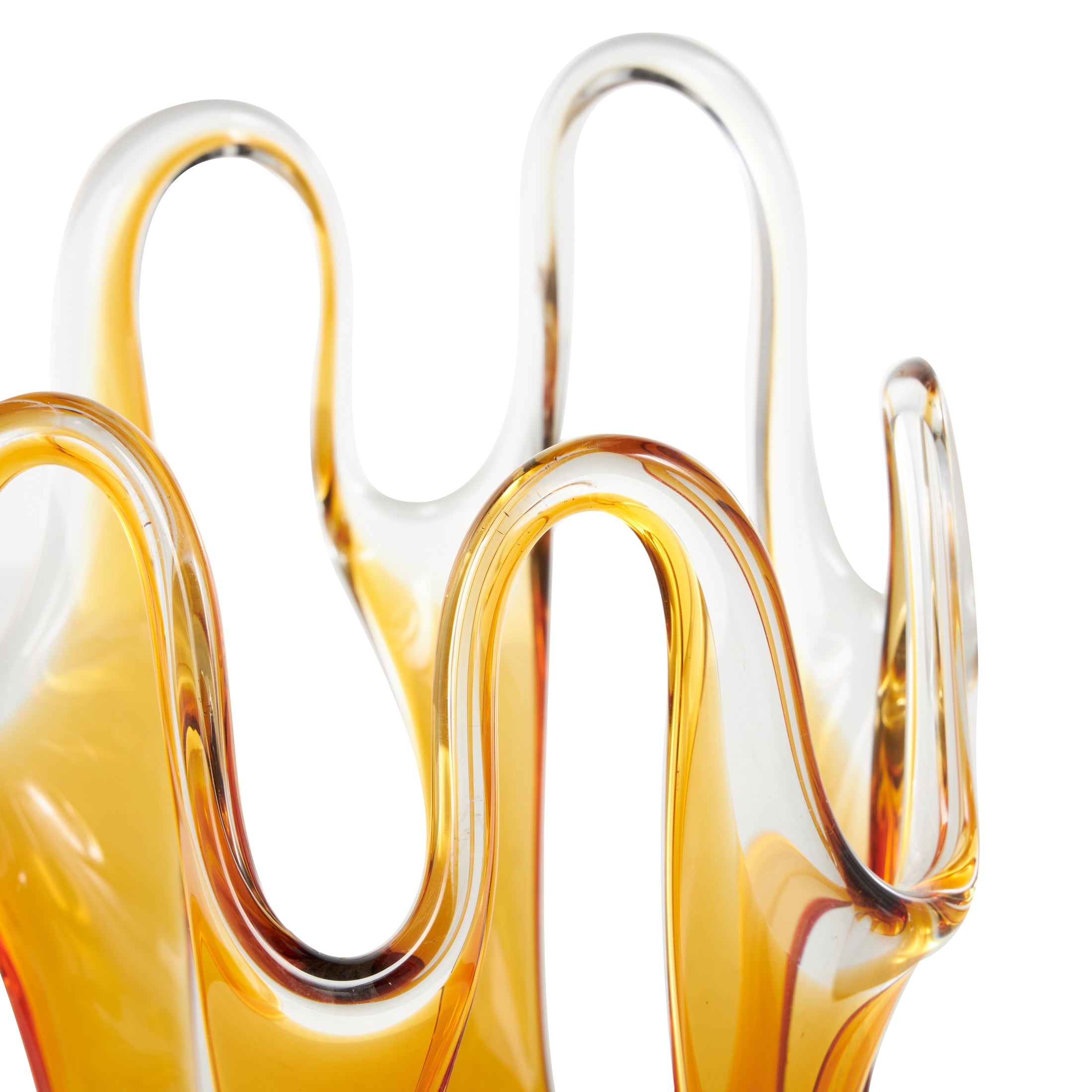 DecMode 10" Abstract Ombre Orange Glass Vase with Wavy Oval Cutouts