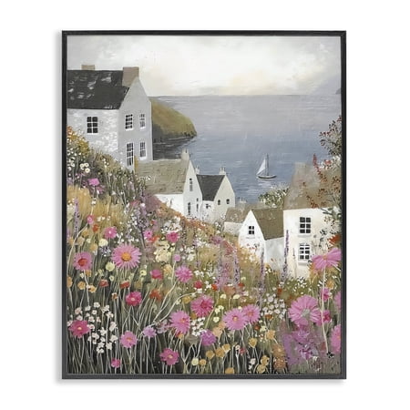 Stupell Industries Picturesque Village over Sea Black Framed Giclee Art, design by Riley B
