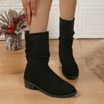 thumbnail image 2 of WEAIXIMIUNG Bottes-Chaussettes Femme Bottes Mode Automne et Hiver en Suède Mi-Mollet Bottes Confortables au Tempérament, 2 of 7
