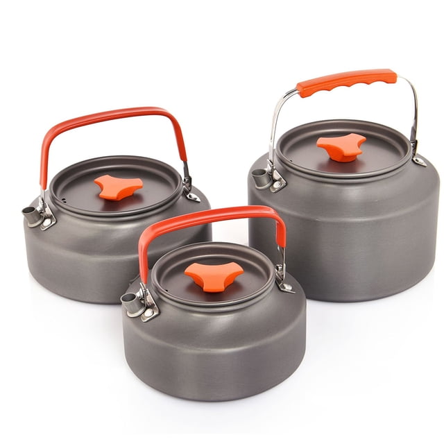 Grande Bouilloire Extérieure avec Poignée Théière Camping Bouilloire Camping en Plein Air Randonnée Drinkware Lavable Réutilisable en Aluminium Anti-Échaudage Pique-Nique Boire 1.1L