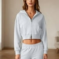 thumbnail image 5 of Uootdi Cropped Hoodies for Women Lightweight Soft Full-Zip Long Sleeve Sweatshirt Comfy Fall Fashion Outfits Winter Clothes Gift, 5 of 9