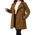 thumbnail image 2 of DARING DIVA Women's Plus Size Turn Down Collar Double Breasted A Line Coat 1X Deep Brown, 2 of 6