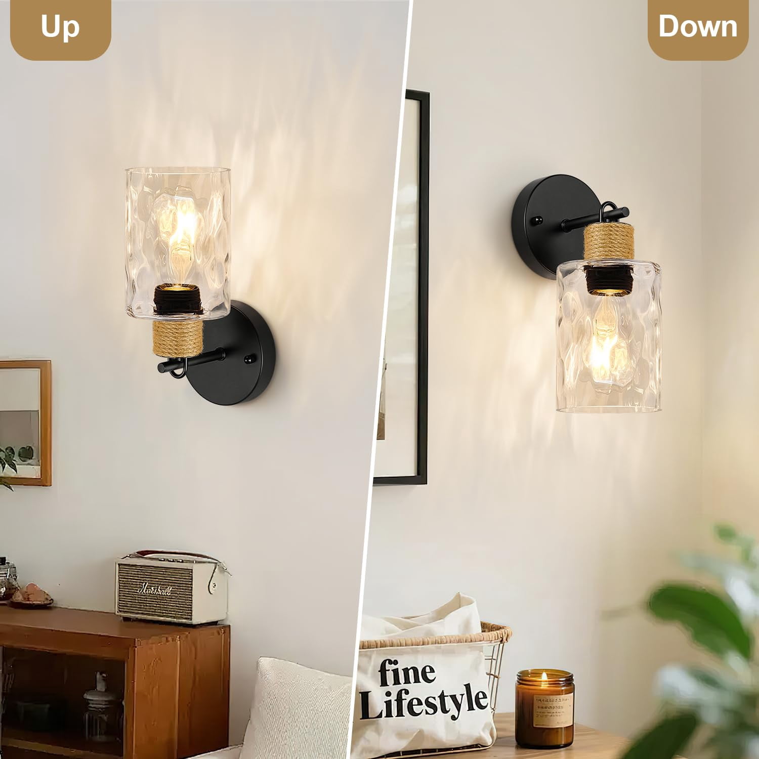 Set Of 2 Wall Sconces For Bathroom  Coastal Modern Vanity Lights With Clear Glass Shade Black Lamp Mirror Kitchen Living Room Hallway Cabinet Porch