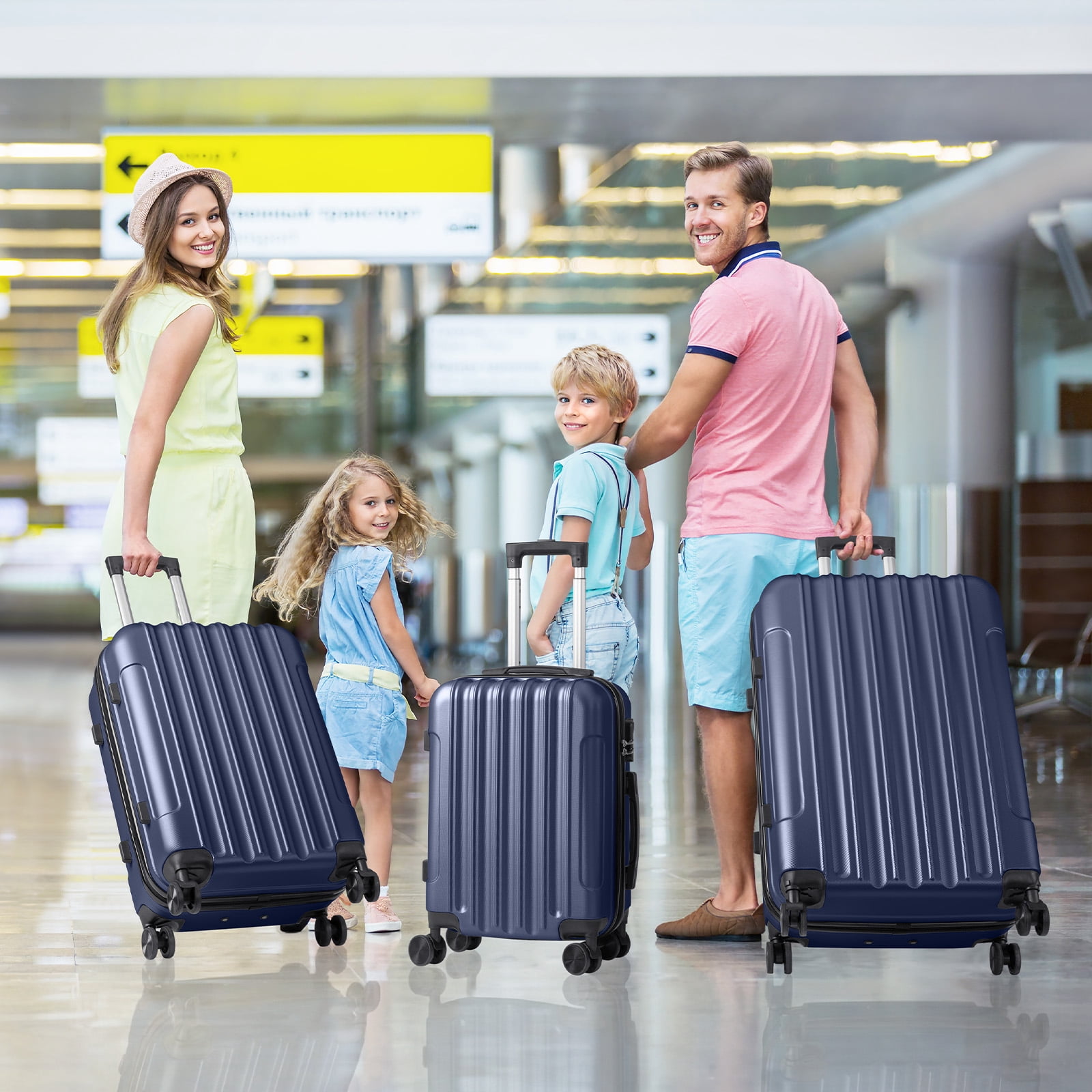 20in 24in 28in 3PCS Suitcase Set Vertical Striped Frosted Case ABS Trolley Case, Navy Blue